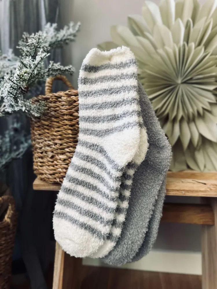 Strømper Fluffy grey stripes - Sæt med 2 par
