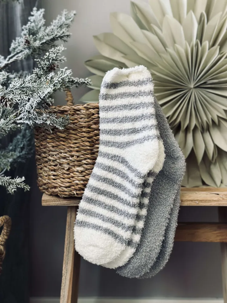 Strømper Fluffy grey stripes - Sæt med 2 par
