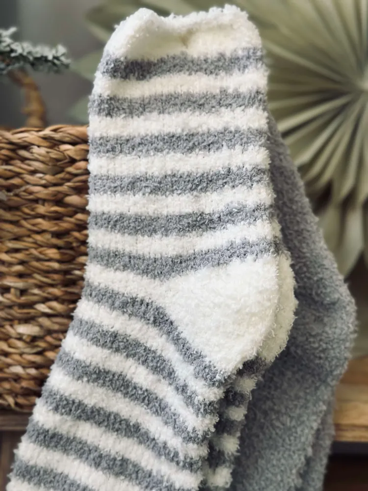 Strømper Fluffy grey stripes - Sæt med 2 par