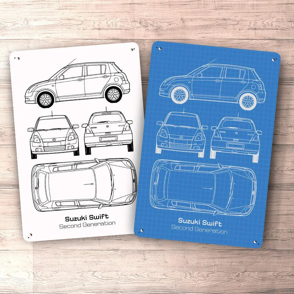 Suzuki Swift Second Generation Blueprint Skilte, Musemåtte, Dørmåtte Hvid