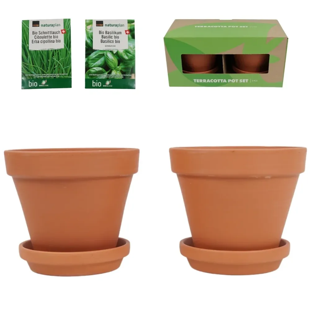 Terracotta - Urtepottesæt - 2 stk - m. frø