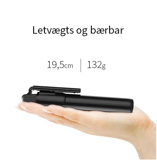 Universal 2-i-1 Trådløs Selfiestang M. BT Fjernbetjening - Charcoal