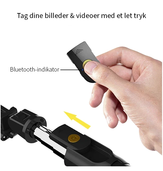 Universal 2-i-1 Trådløs Selfiestang M. BT Fjernbetjening - Charcoal