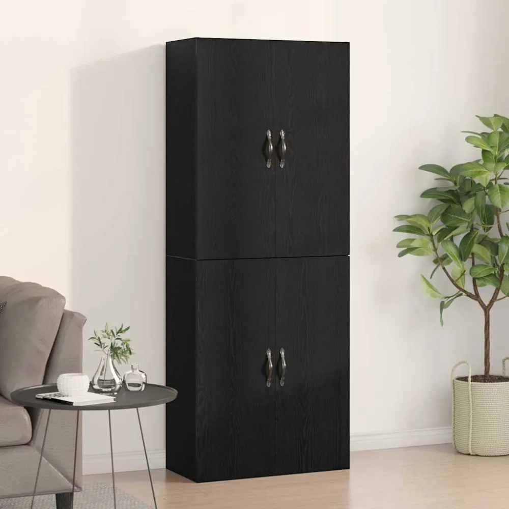 Vægskab 2 Dele Sort Eg 69.5 X 34 X 90 Cm Fremstillet Træ