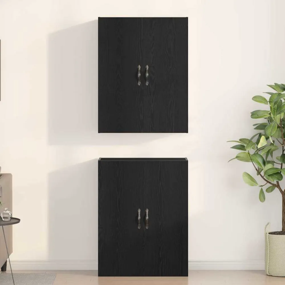 Vægskab 2 Dele Sort Eg 69.5 X 34 X 90 Cm Fremstillet Træ
