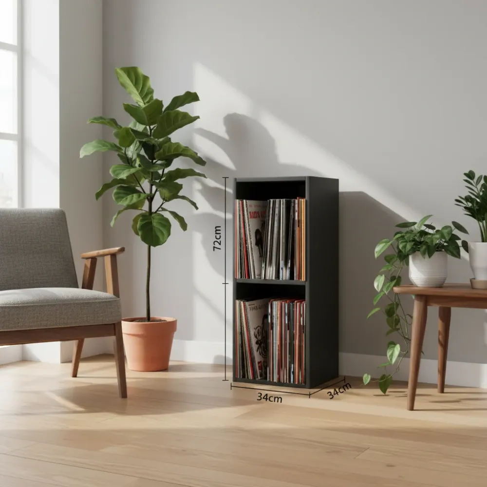 Vinylreol ebony – 2 rum – 72x34x30 cm – Platto Mini