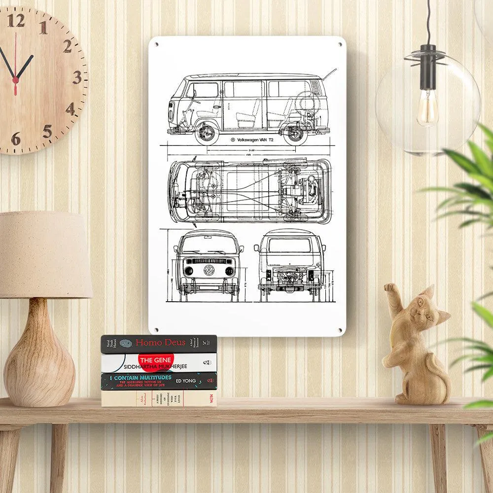 Volkswagen VW T2 Bus Blueprint Skilte, Musemåtte, Dørmåtte