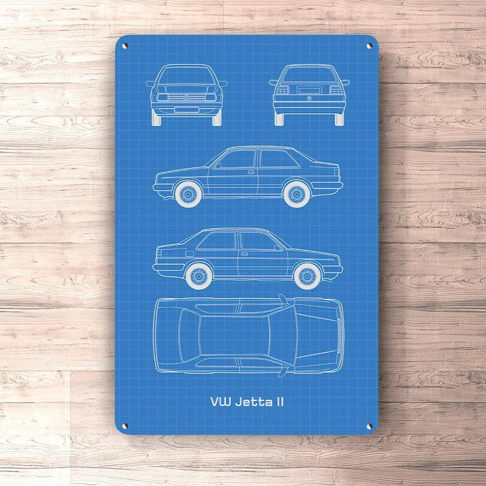 Volkswagen VW Jetta II 2 Door Blueprint Skilte, Musemåtte, Dørmåtte