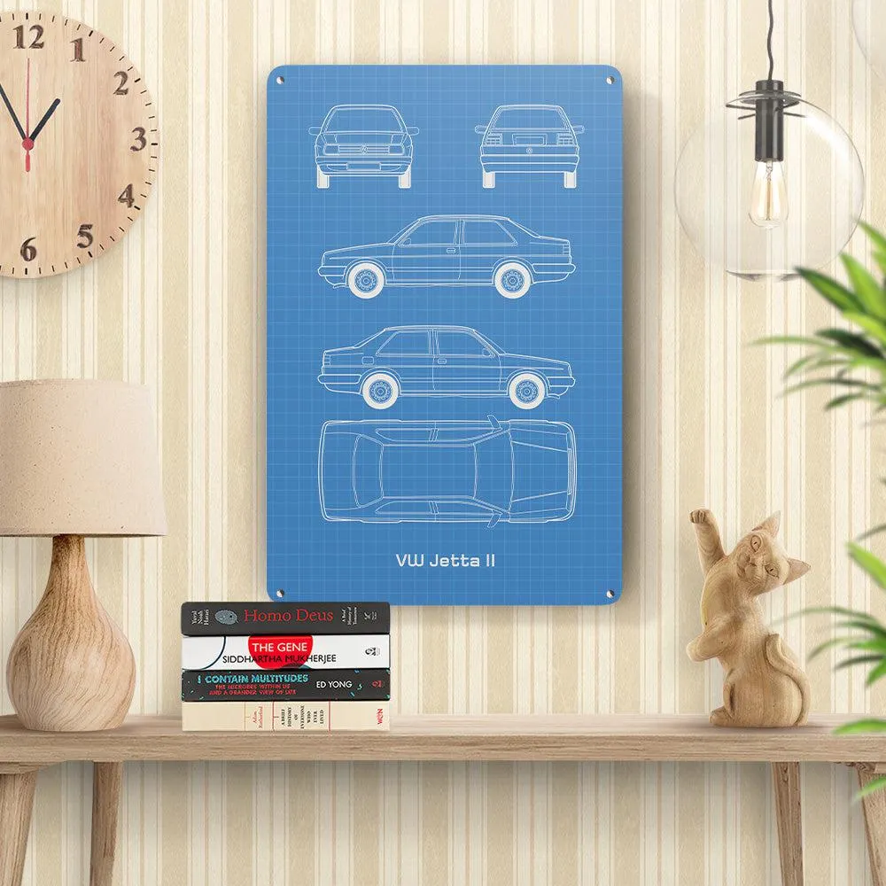 Volkswagen VW Jetta II 2 Door Blueprint Skilte, Musemåtte, Dørmåtte