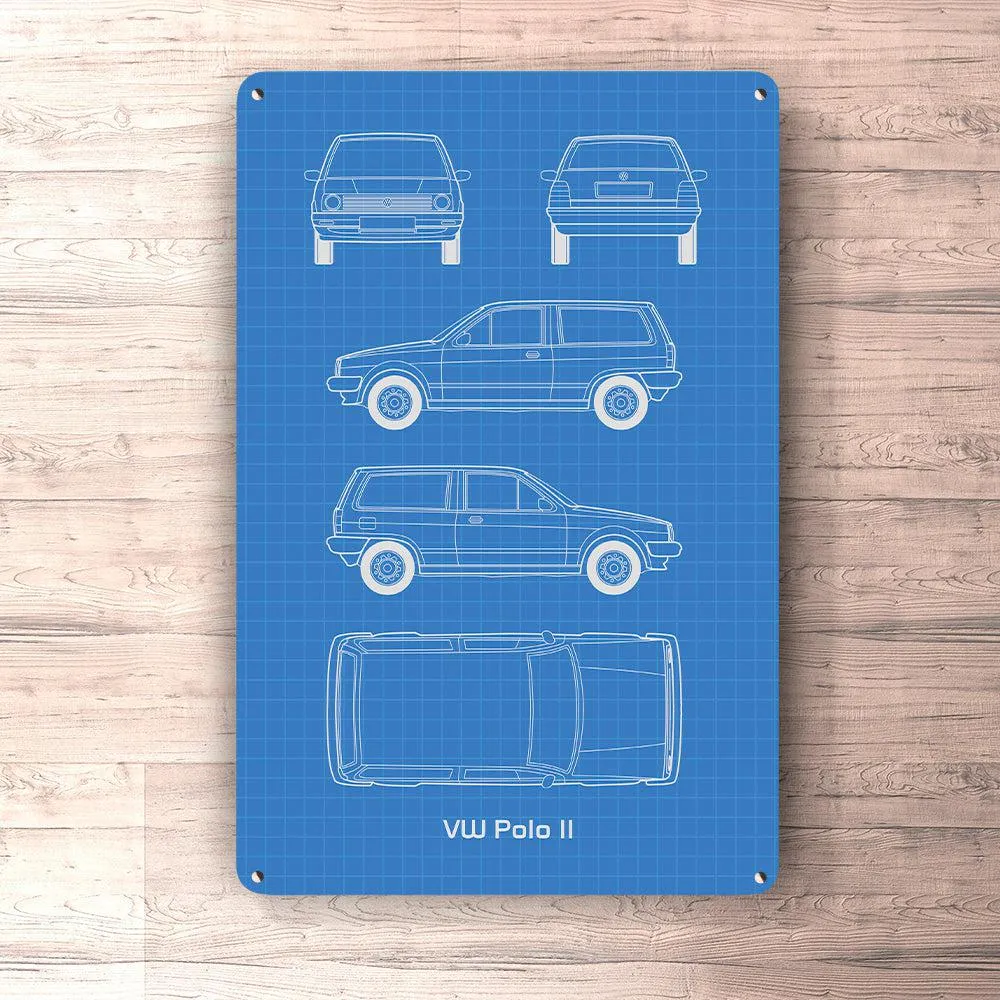 Volkswagen VW Polo II Blueprint Skilte, Musemåtte, Dørmåtte