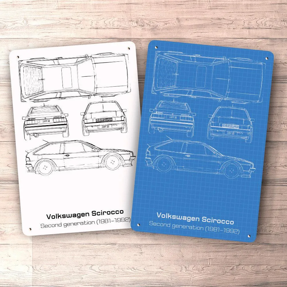 Volkswagen VW Scirocco Ii Generation Blueprint Skilte, Musemåtte, Dørmåtte Hvid