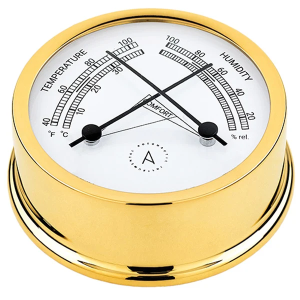Autonautic atlantic 95 termo/hygrometer Ø95/70 mm forgyldt messing
