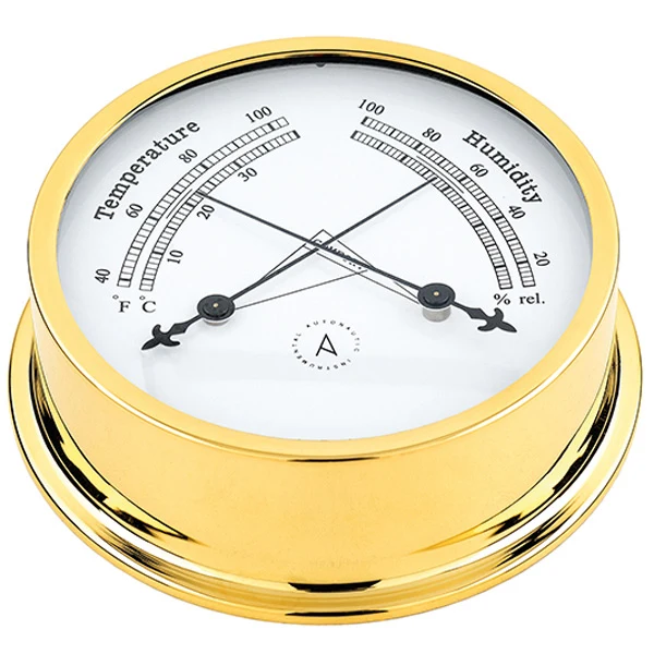 Autonautic pacific 120 termo/hygrometer Ø120/110 mm forgyldt messing