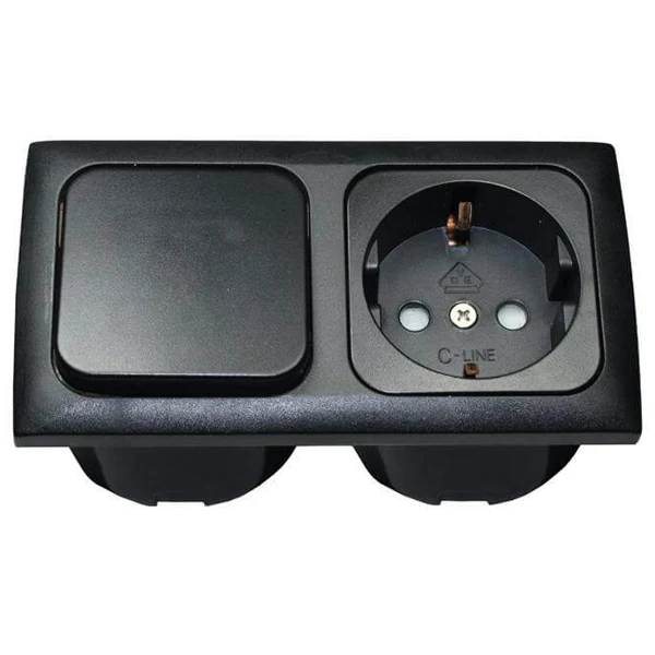 Indbygningsstik 220v med afbryder komplet sort