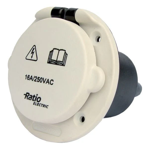 Ratio Landstrømstik med låg plast hvid 16 amp