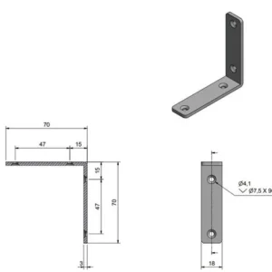 Roca vinkelbeslag 70x70x18mm skrue 4,1mm RF304