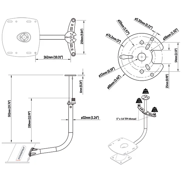 ScanStrut PowerTower stang til 2 VHF antenner & 1 lantern